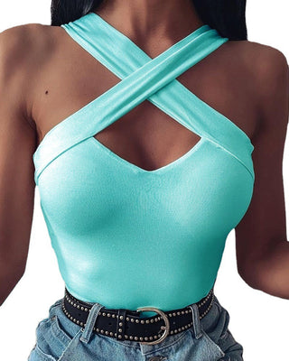 Cross Neck X Sleeveless Top