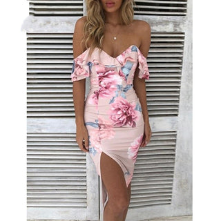 Bandage Off shoulder X Flower Dress