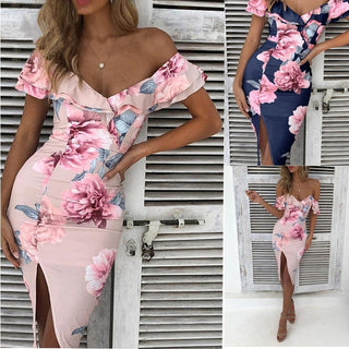 Bandage Off shoulder X Flower Dress