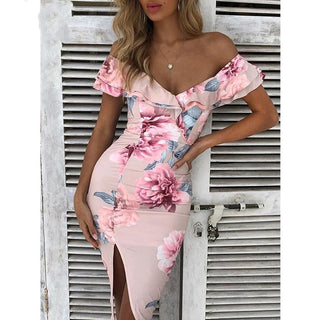 Bandage Off shoulder X Flower Dress