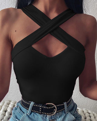 Cross Neck X Sleeveless Top