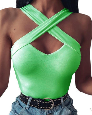 Cross Neck X Sleeveless Top