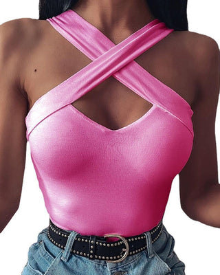 Cross Neck X Sleeveless Top