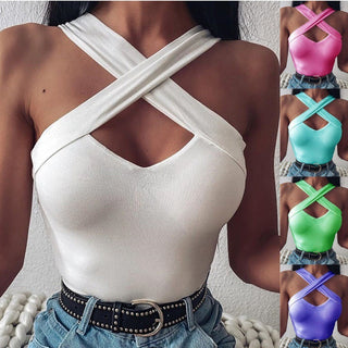 Cross Neck X Sleeveless Top