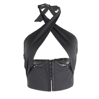 Cryptographic X Halter Wrap Crop Top