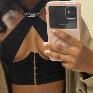Cryptographic X Halter Wrap Crop Top
