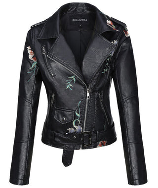 Giolshon Autum X Flowers Leather Jacket