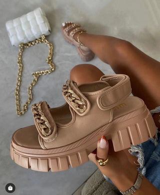 Golden Chained mid-heel Sandals