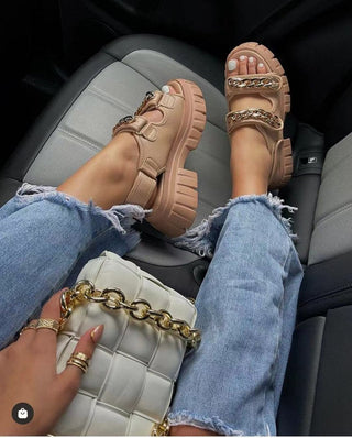 Golden Chained mid-heel Sandals