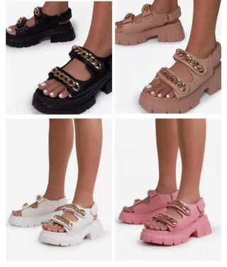 Golden Chained mid-heel Sandals